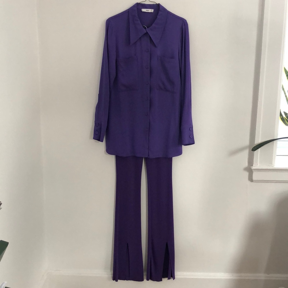 Purple pocket shirt with matching knit trousers